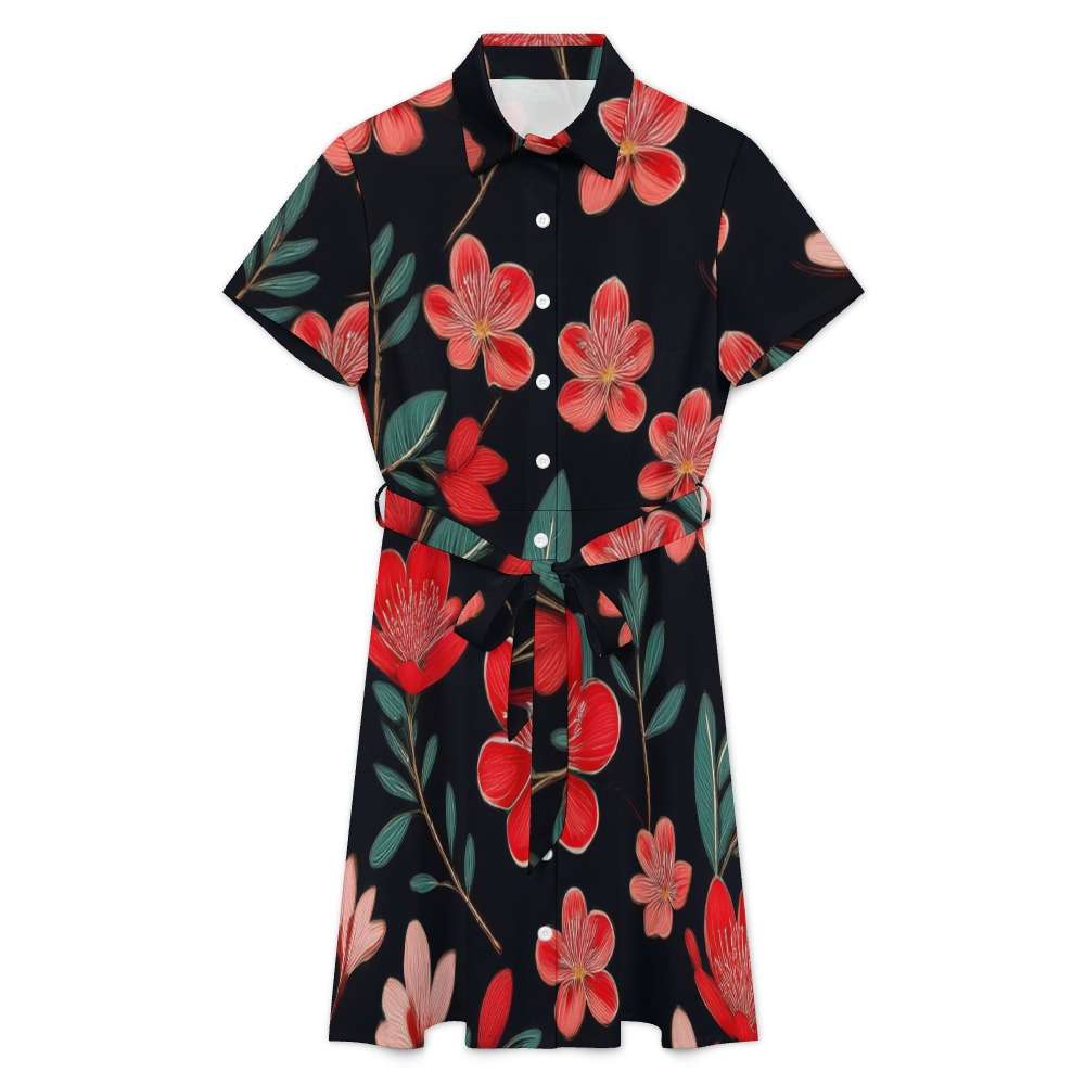 Short-sleeved collared dress Inkedjoy
