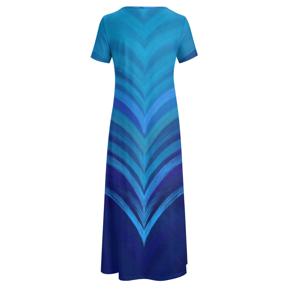 Blue Short Sleeve Dress (No Pockets) Inkedjoy