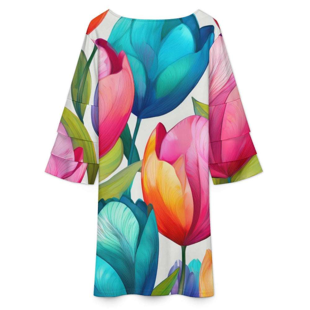 Lotus leaf sleeve dress Inkedjoy