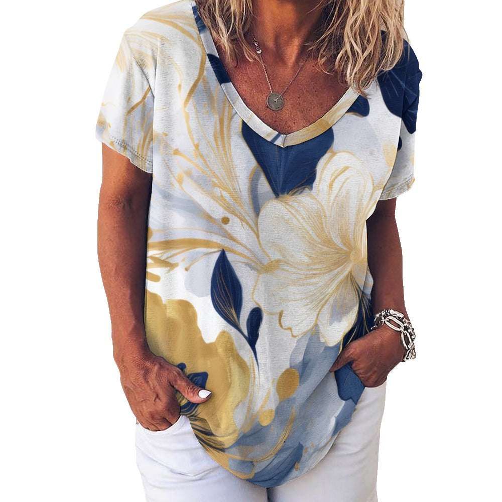 V Neck Short-sleeve Shirt Inkedjoy