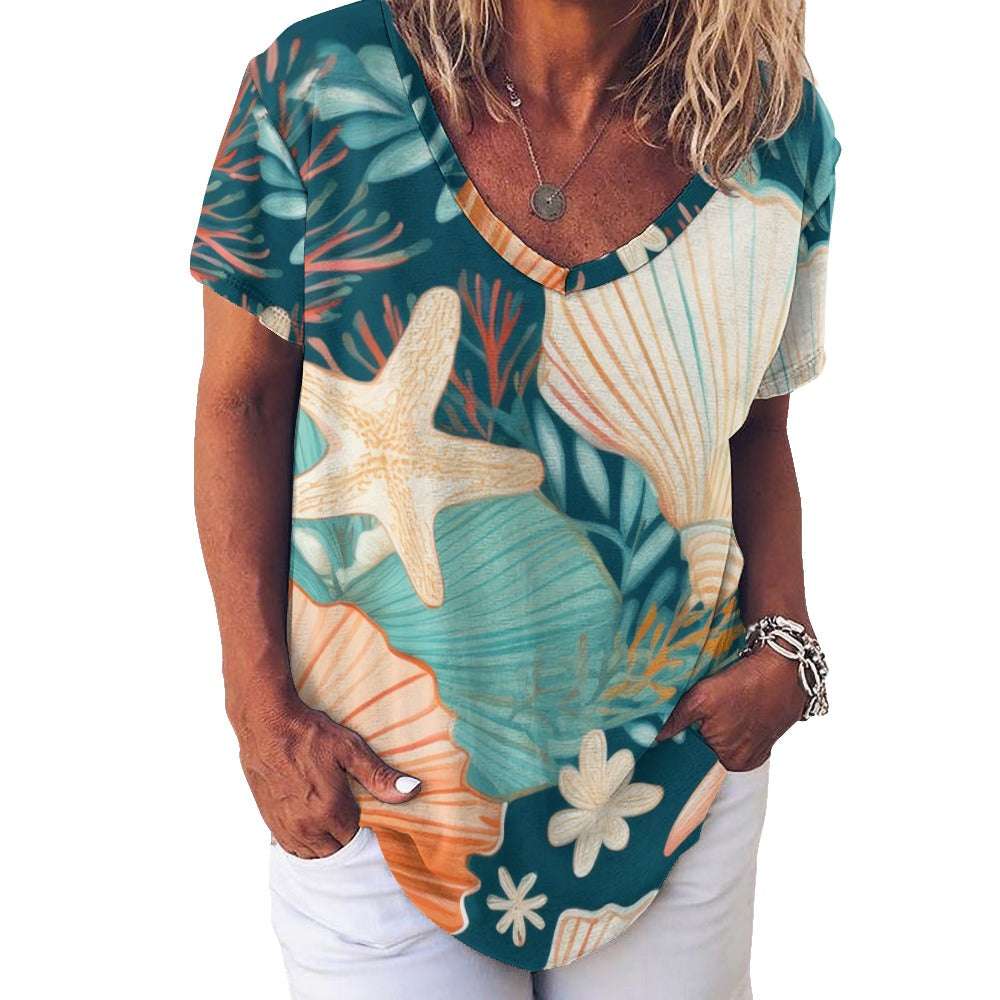 V Neck Short-sleeve Shirt Inkedjoy