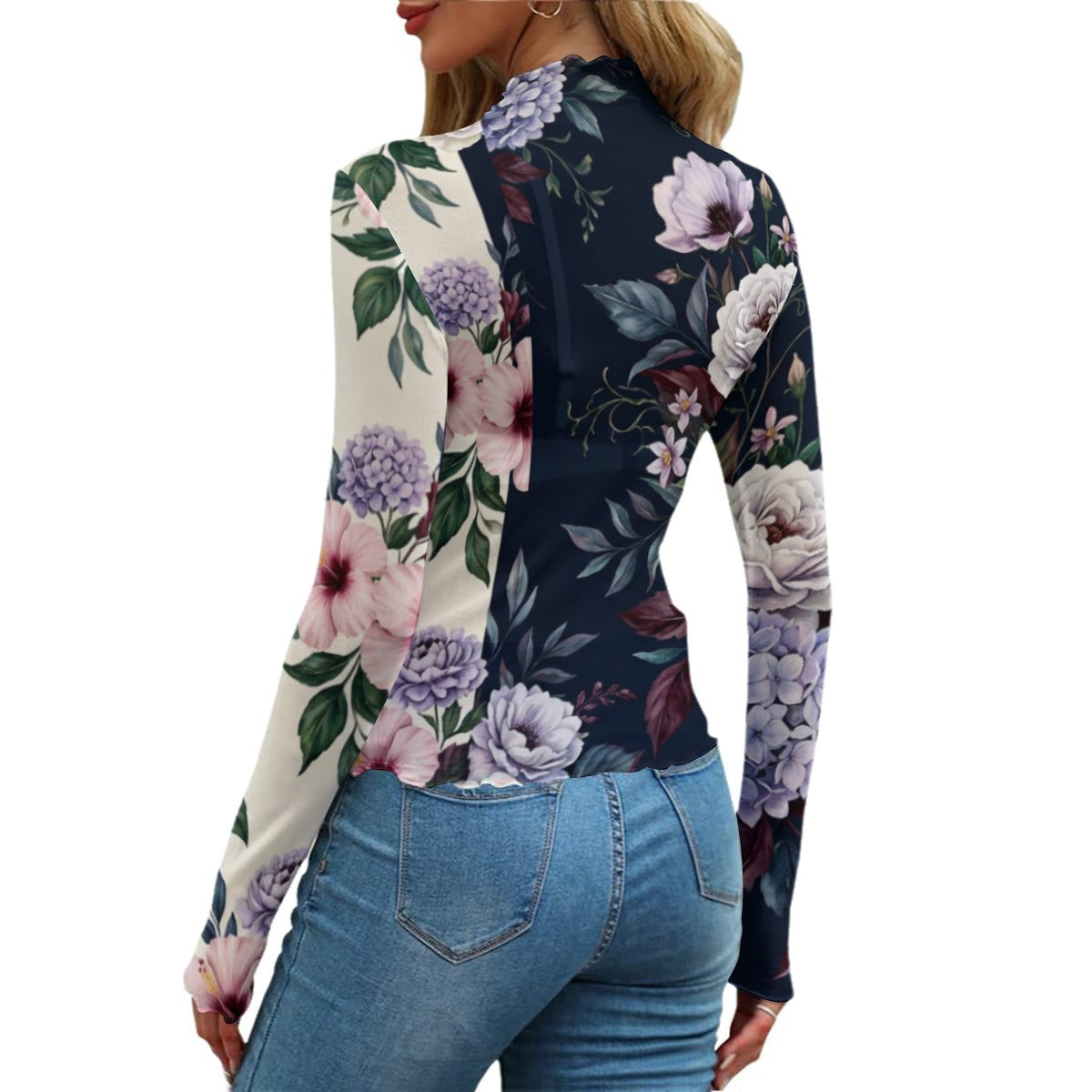 Floral Mesh Longsleeve Skinny Tee