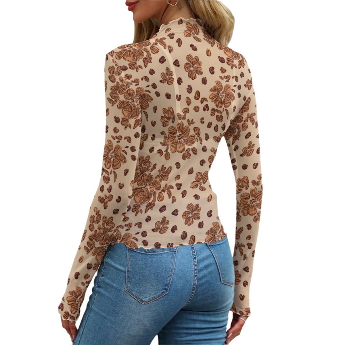 Floral Beige Mesh Top