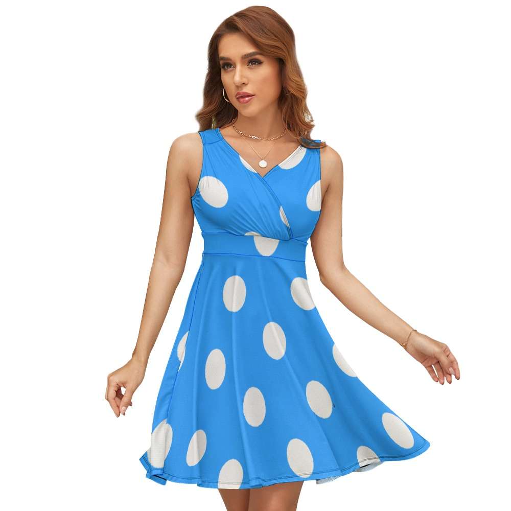 Sleeveless White Polka Dot Dress Inkedjoy