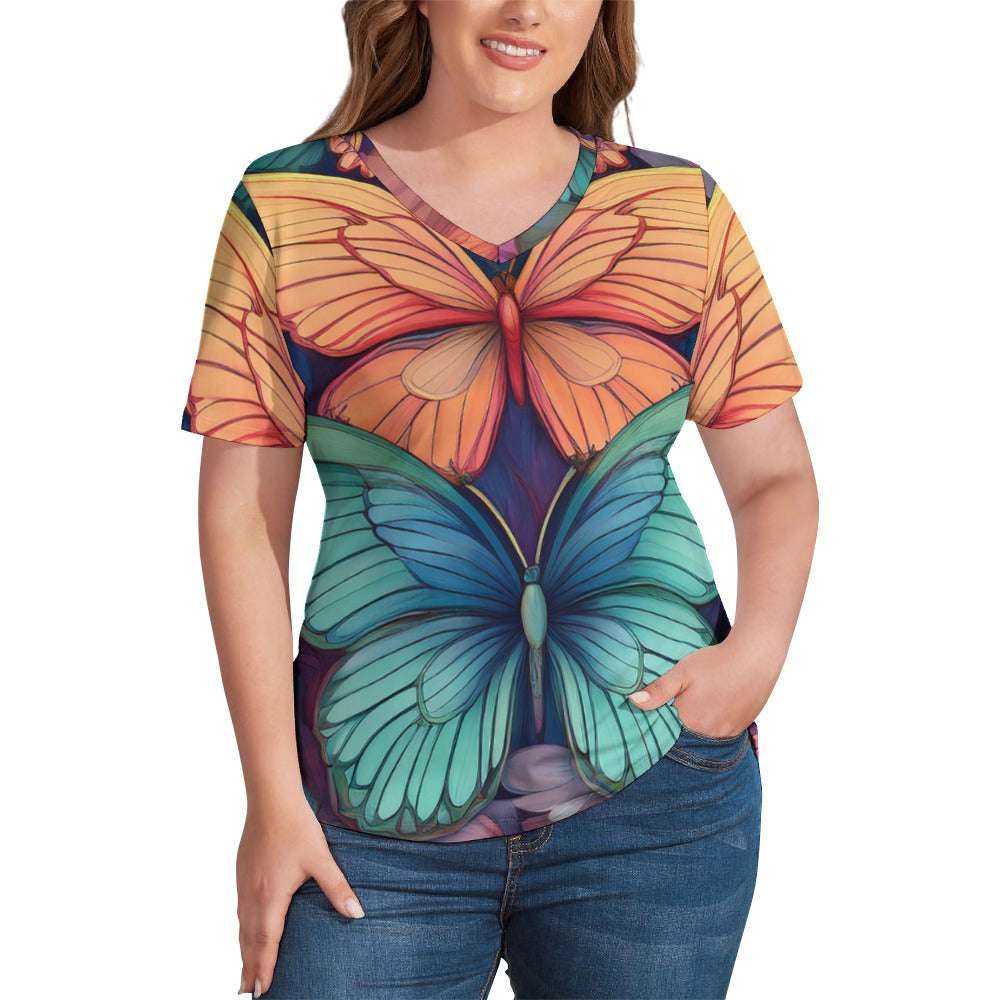 V Neck Short-sleeve Shirt Inkedjoy