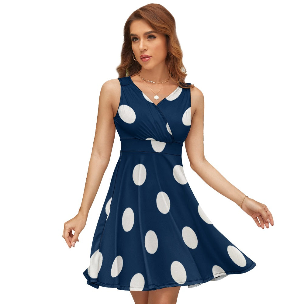 Sleeveless White Polka Dot Dress