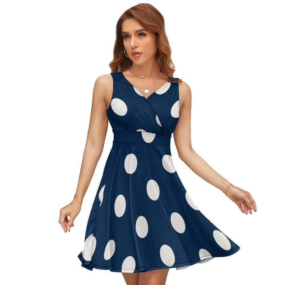 Sleeveless White Polka Dot Dress Inkedjoy