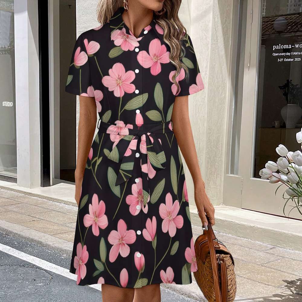 Short-sleeved collared dress Inkedjoy