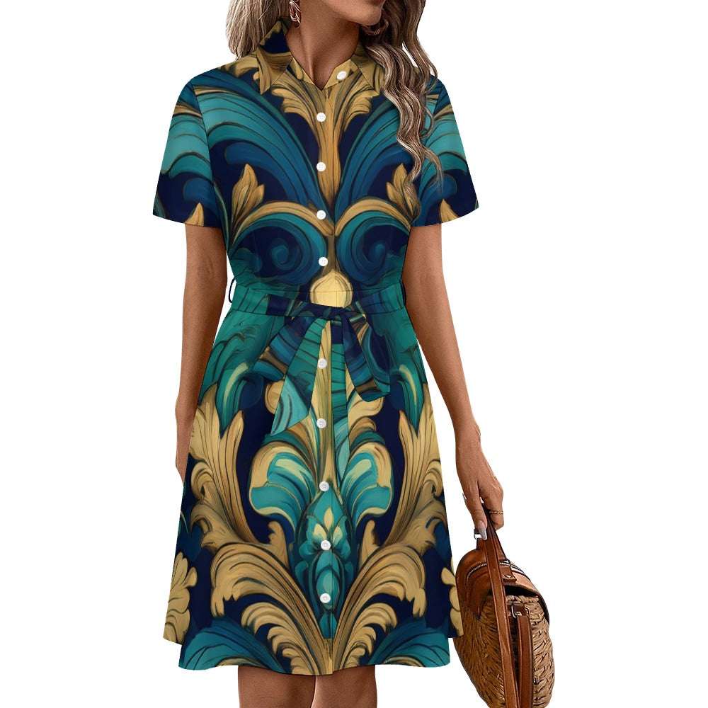 Short-sleeved collared dress Inkedjoy
