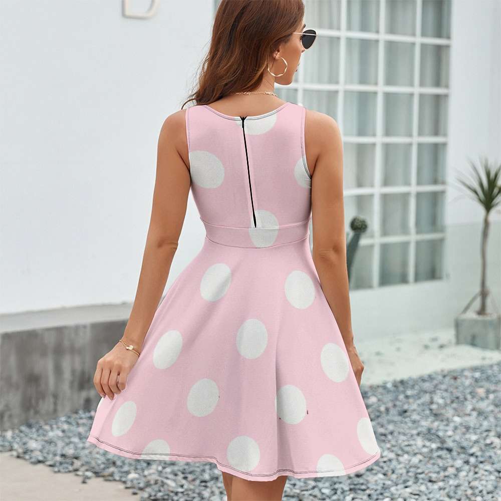 Sleeveless White Polka Dot Dress Inkedjoy