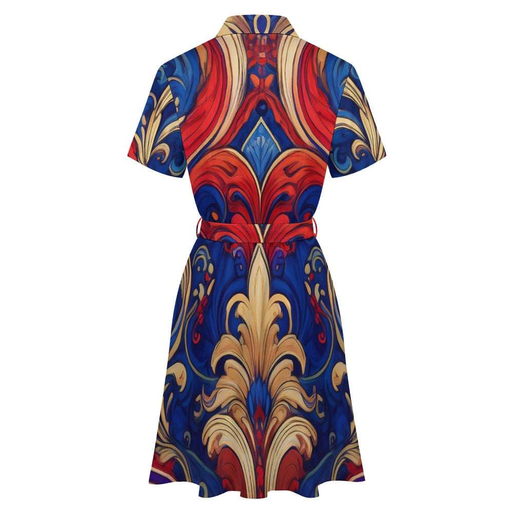 Short-sleeved collared dress Inkedjoy