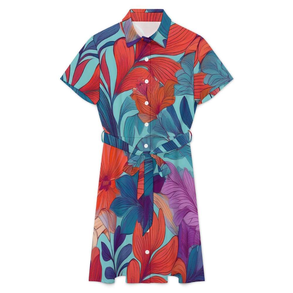 Short-sleeved collared dress Inkedjoy