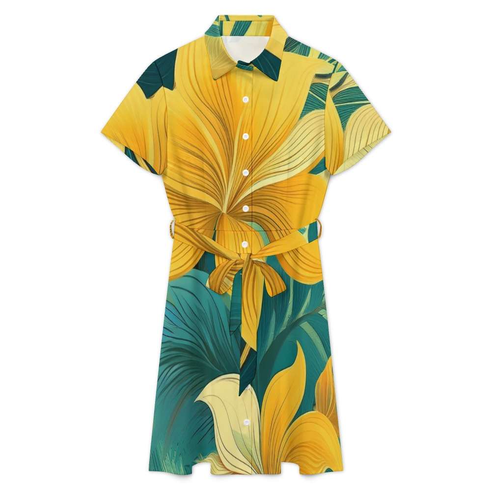 Short-sleeved collared dress Inkedjoy