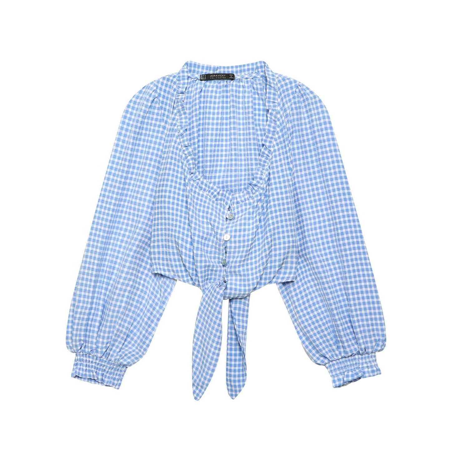 Fresh blue grid short shirt top