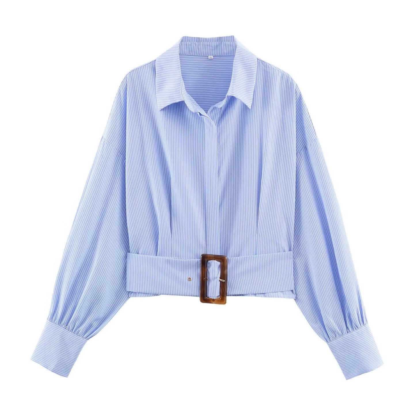 French design commuting waist cinching striped shirt