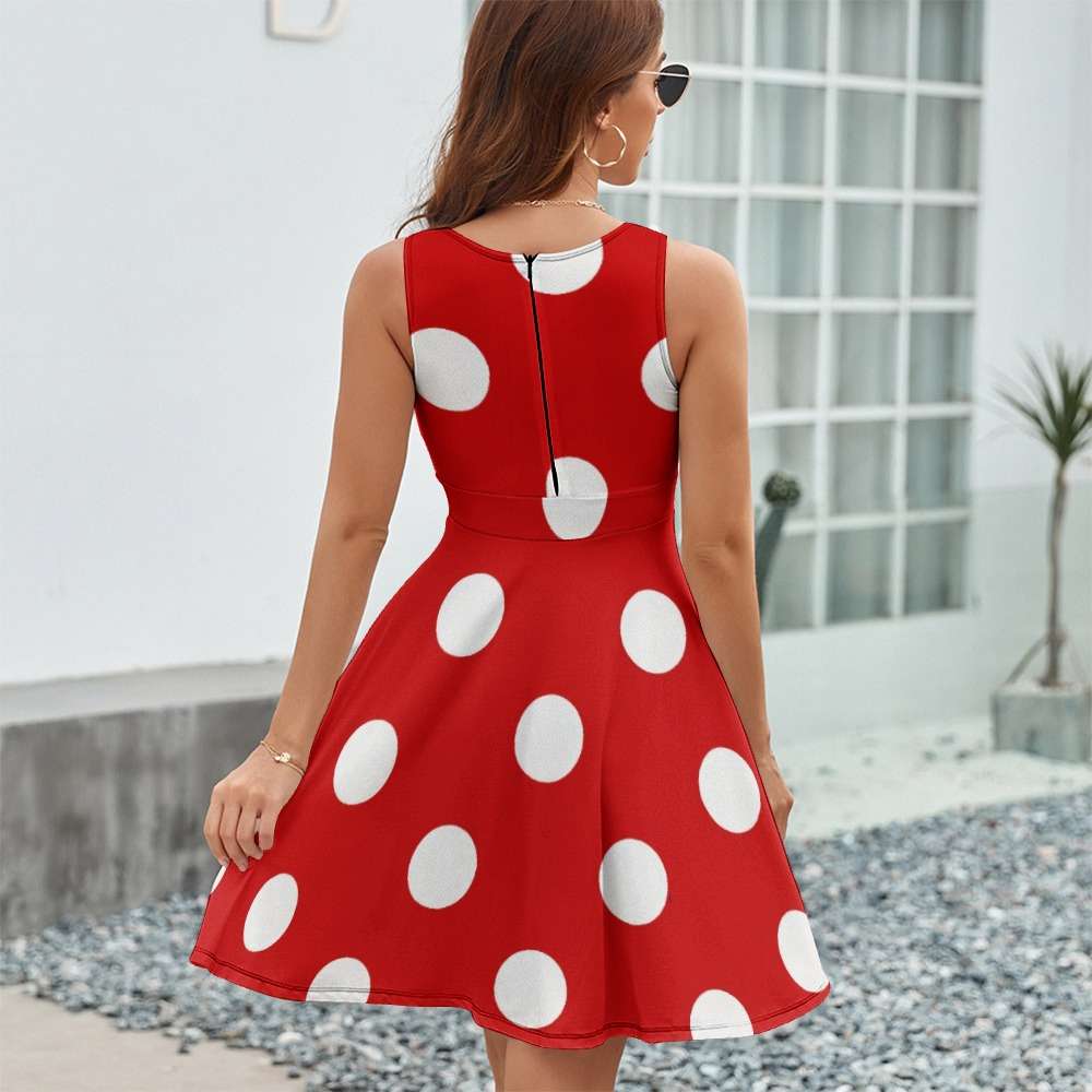 Sleeveless White Polka Dot Dress Inkedjoy