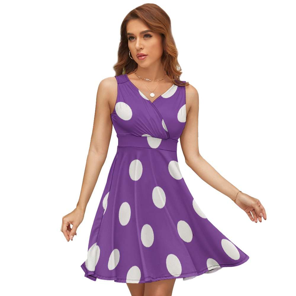 Sleeveless White Polka Dot Dress Inkedjoy
