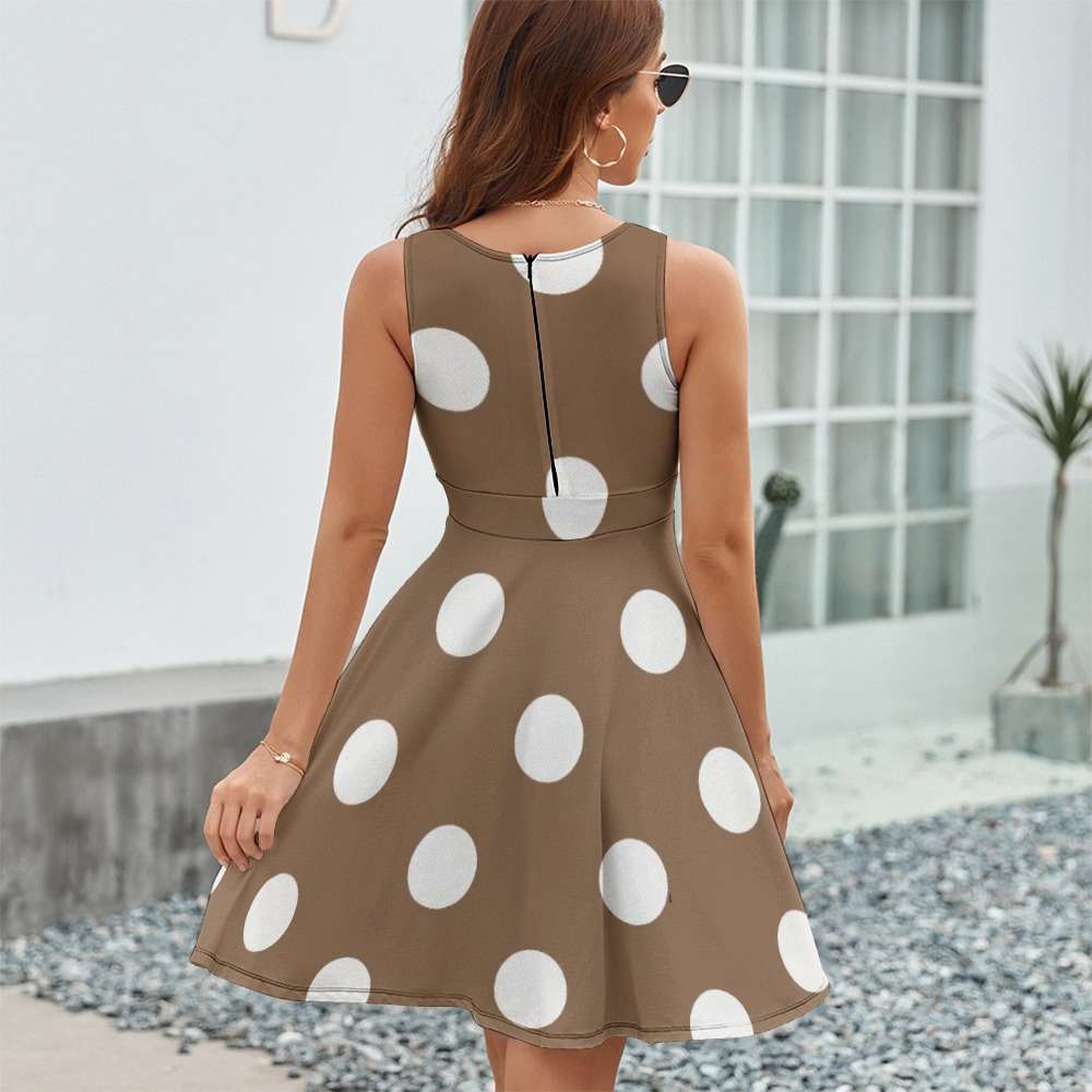 Sleeveless White Polka Dot Dress Inkedjoy