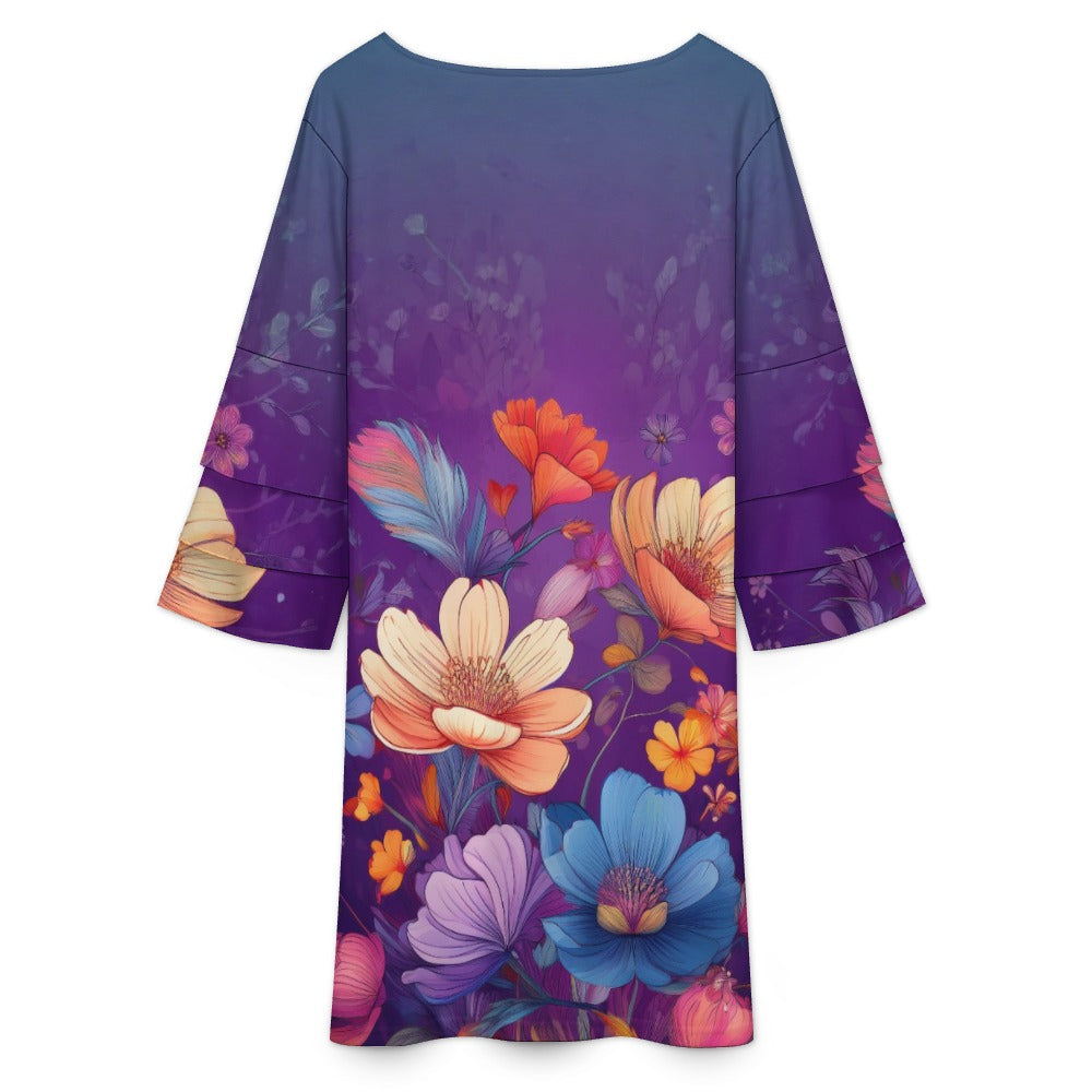 Lotus leaf sleeve dress Inkedjoy