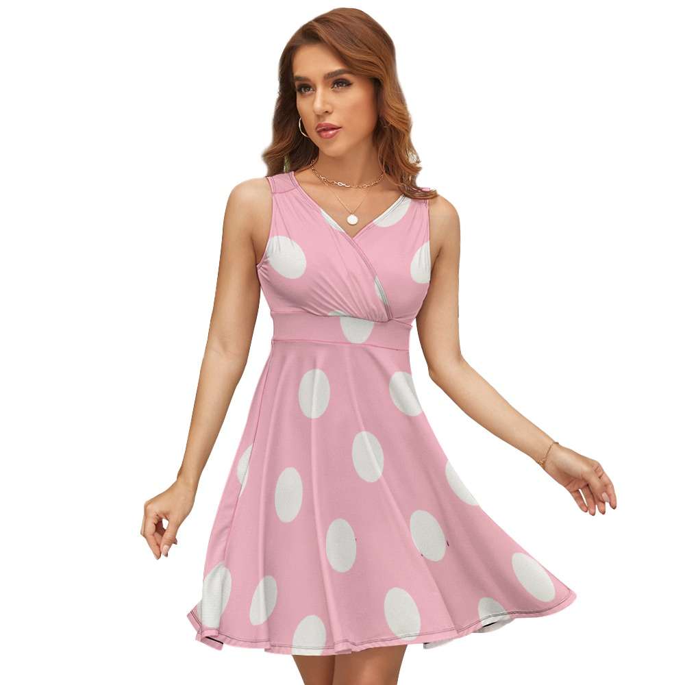 Sleeveless White Polka Dot Dress Inkedjoy