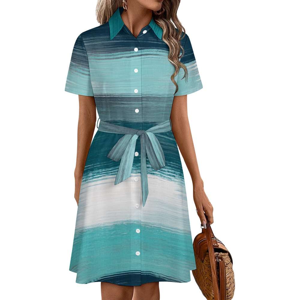 Short-sleeved collared dress Inkedjoy