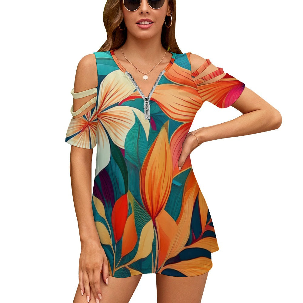 Zip Off Shoulder Top Inkedjoy