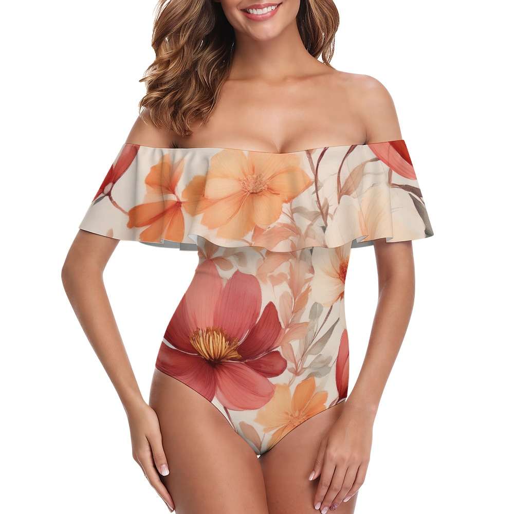 Off-Shoulder One-Piece Swimsuit Inkedjoy