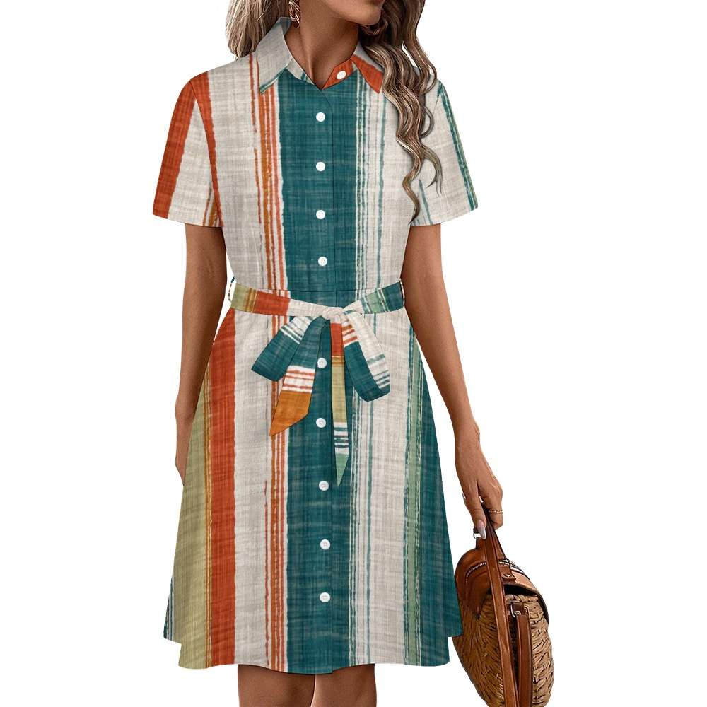 Short-sleeved collared dress Inkedjoy
