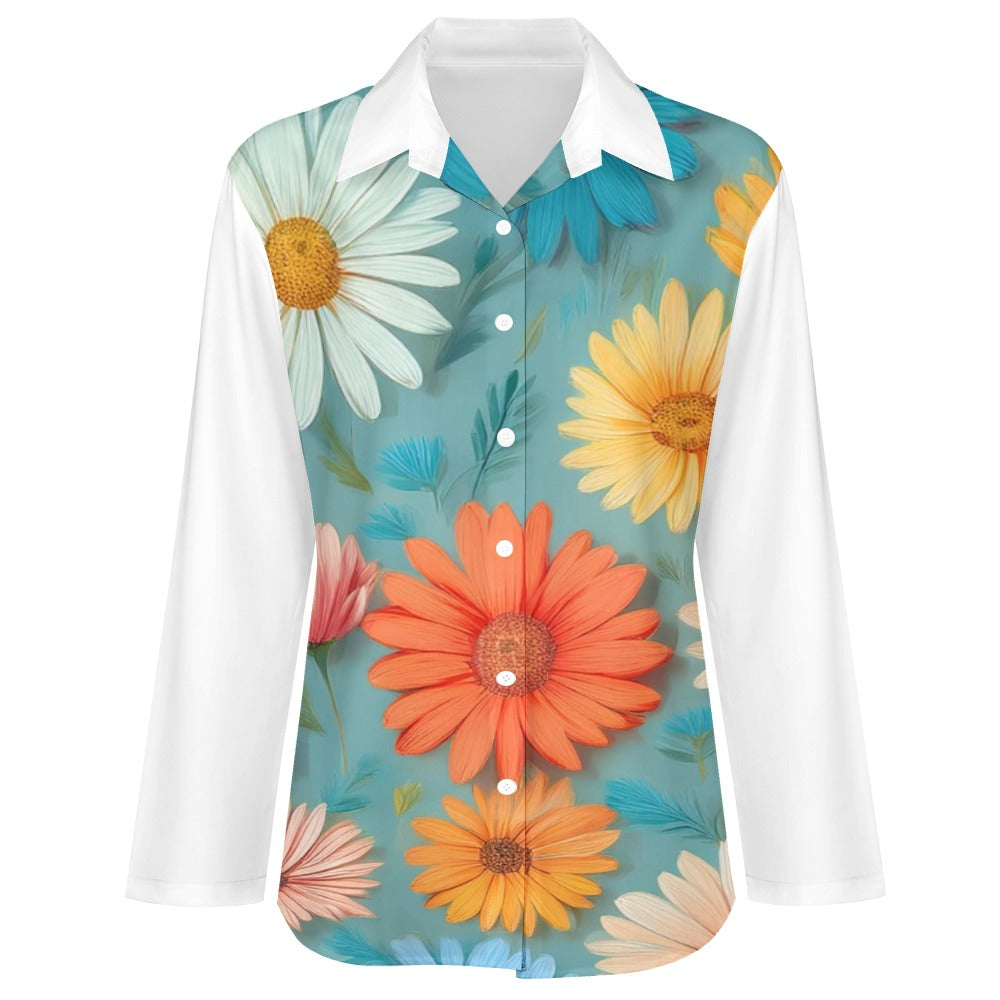 Daisy Print Irregular Hem Shirt Inkedjoy