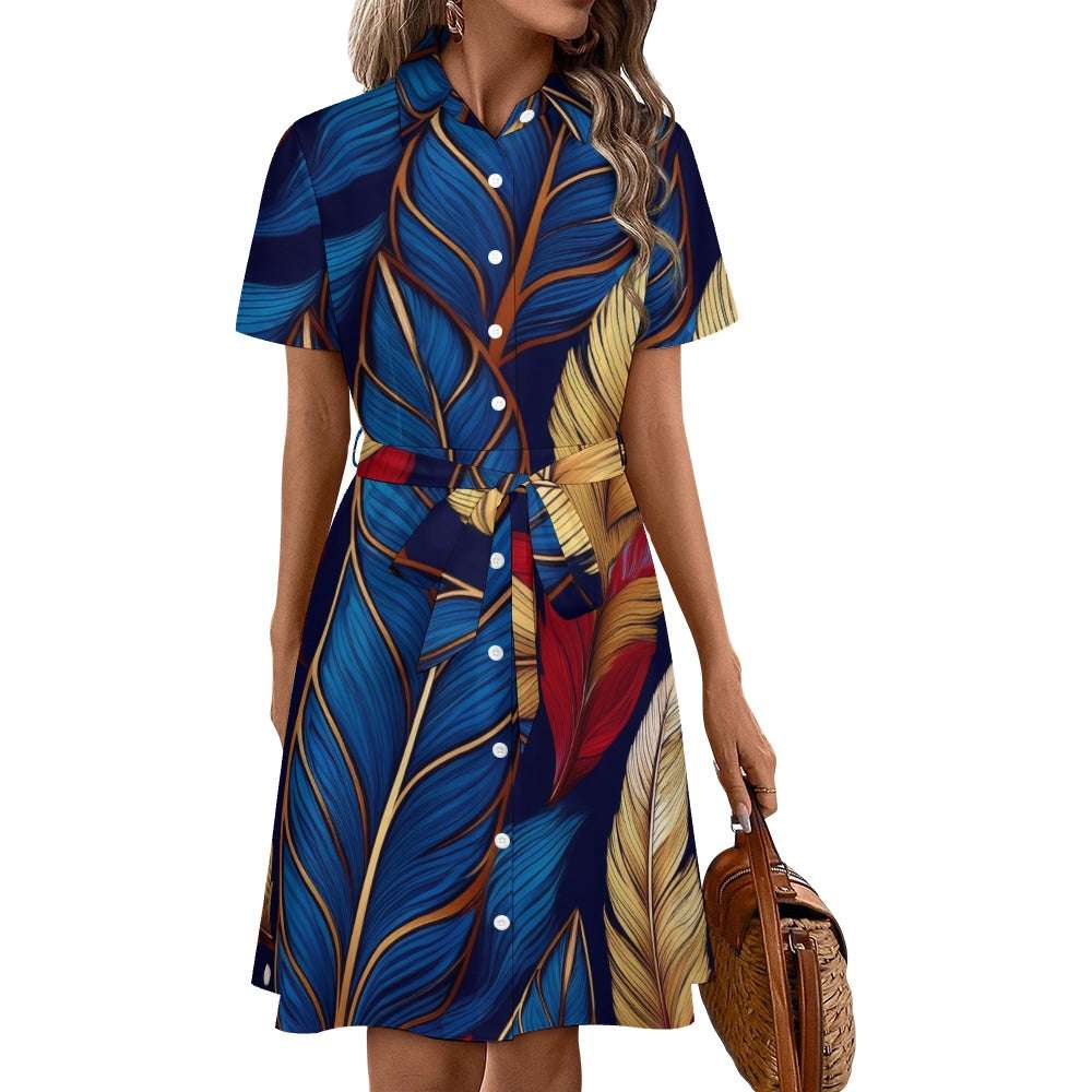 Short-sleeved collared dress Inkedjoy