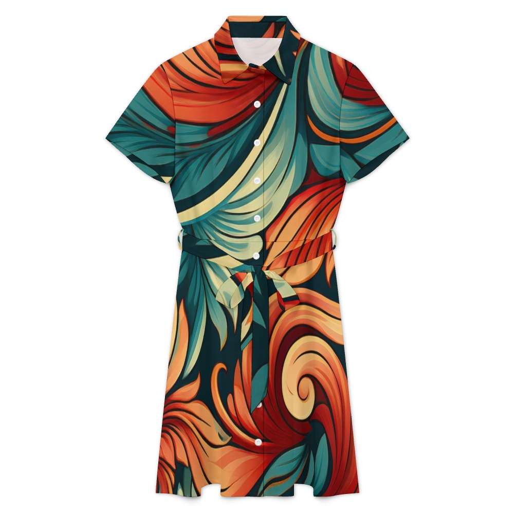 Short-sleeved collared dress Inkedjoy