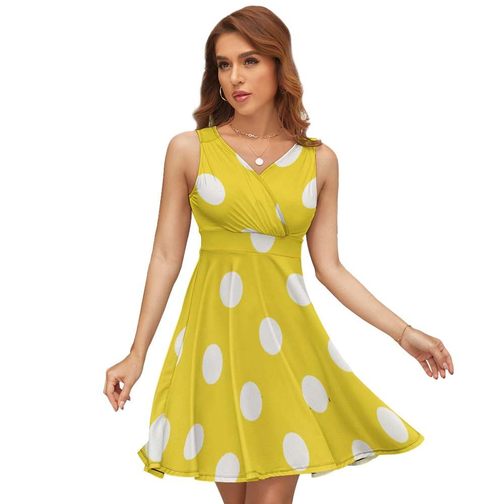 Sleeveless White Polka Dot Dress Inkedjoy