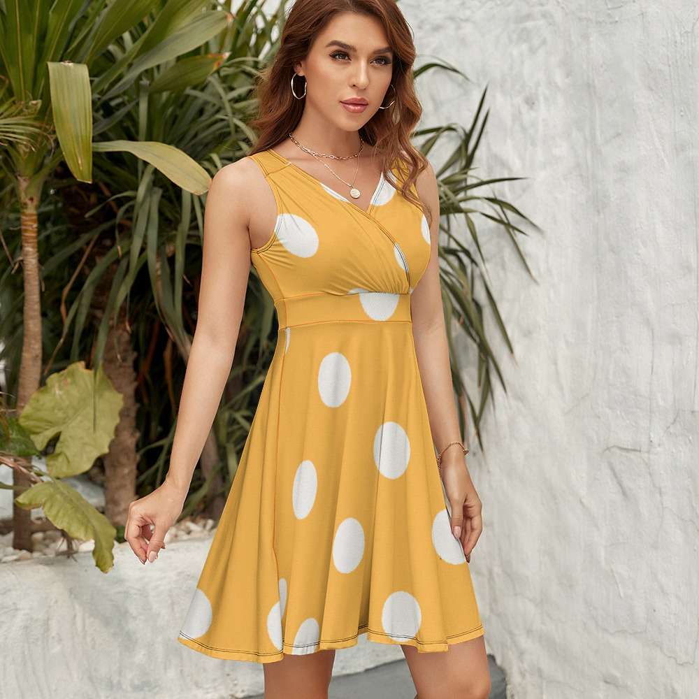 Sleeveless White Polka Dot Dress Inkedjoy