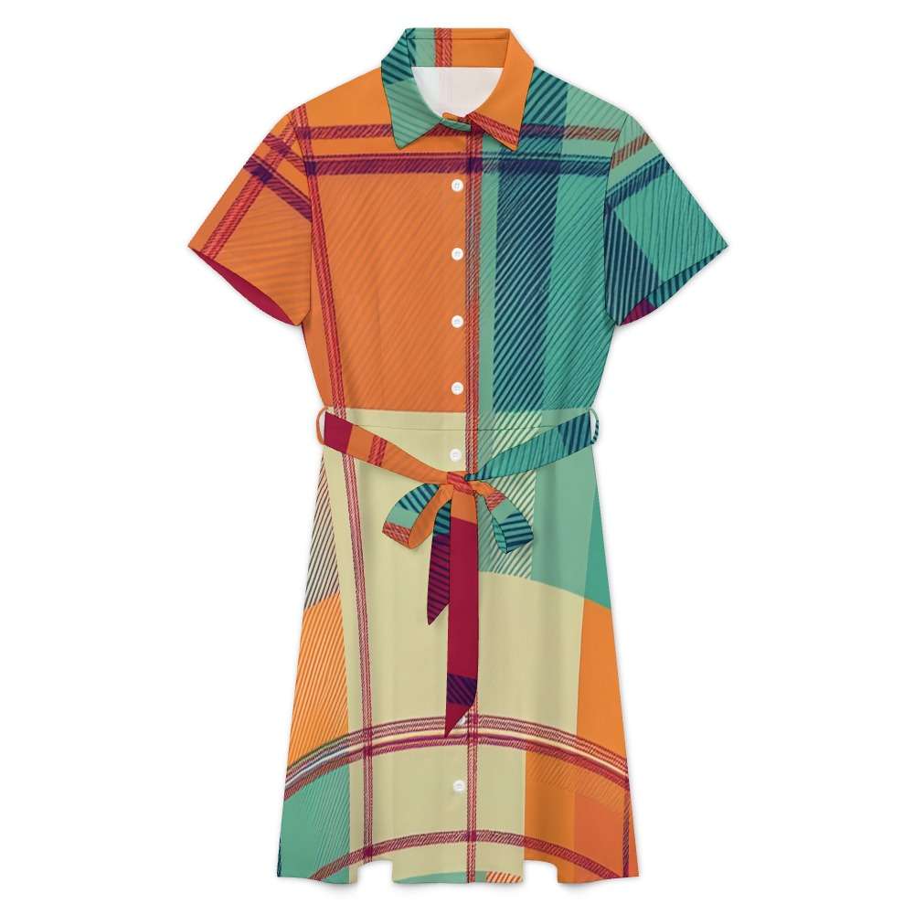 Short-sleeved collared dress Inkedjoy