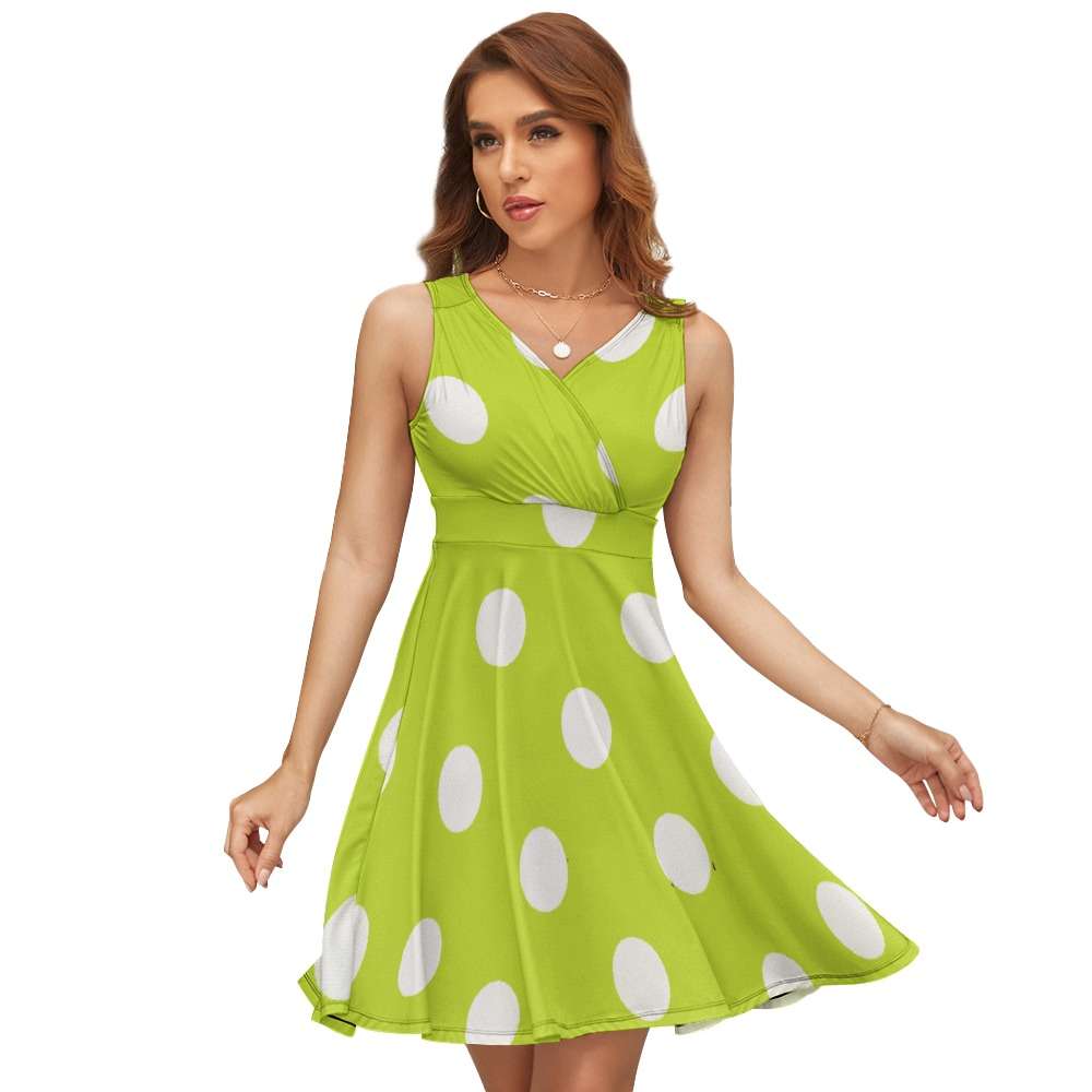 Sleeveless White Polka Dot Dress Inkedjoy