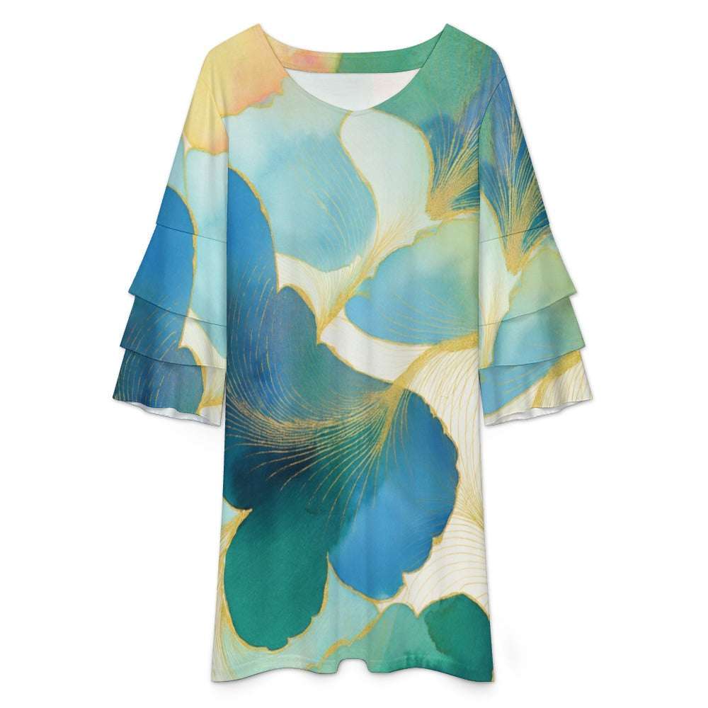 Lotus leaf sleeve dress Inkedjoy