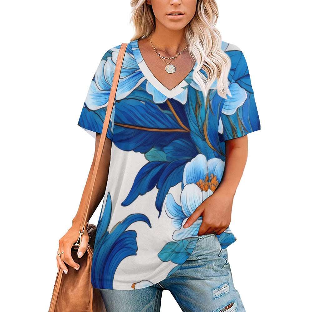 V Neck Short-sleeve Shirt Inkedjoy