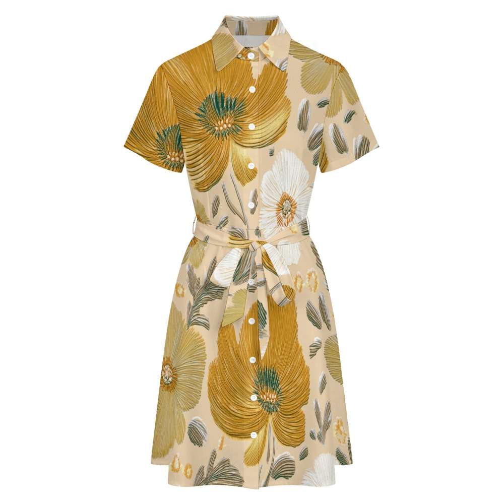 Short-sleeved collared dress Inkedjoy