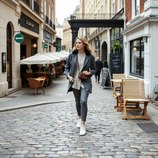 Person in smart casual outfit strolling in London street during a relaxed weekend outing