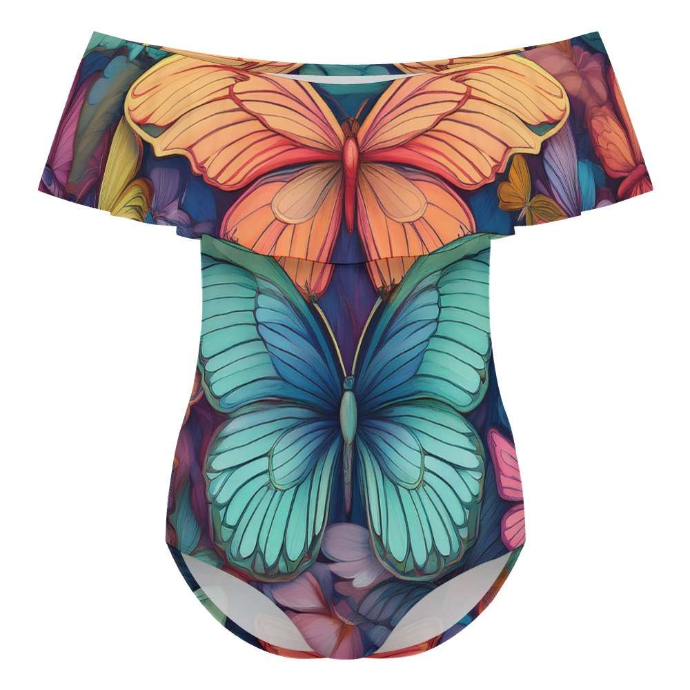 Off-Shoulder One-Piece Swimsuit Inkedjoy