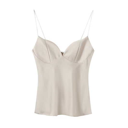 Hot girl heart-shaped collar silk suspender top