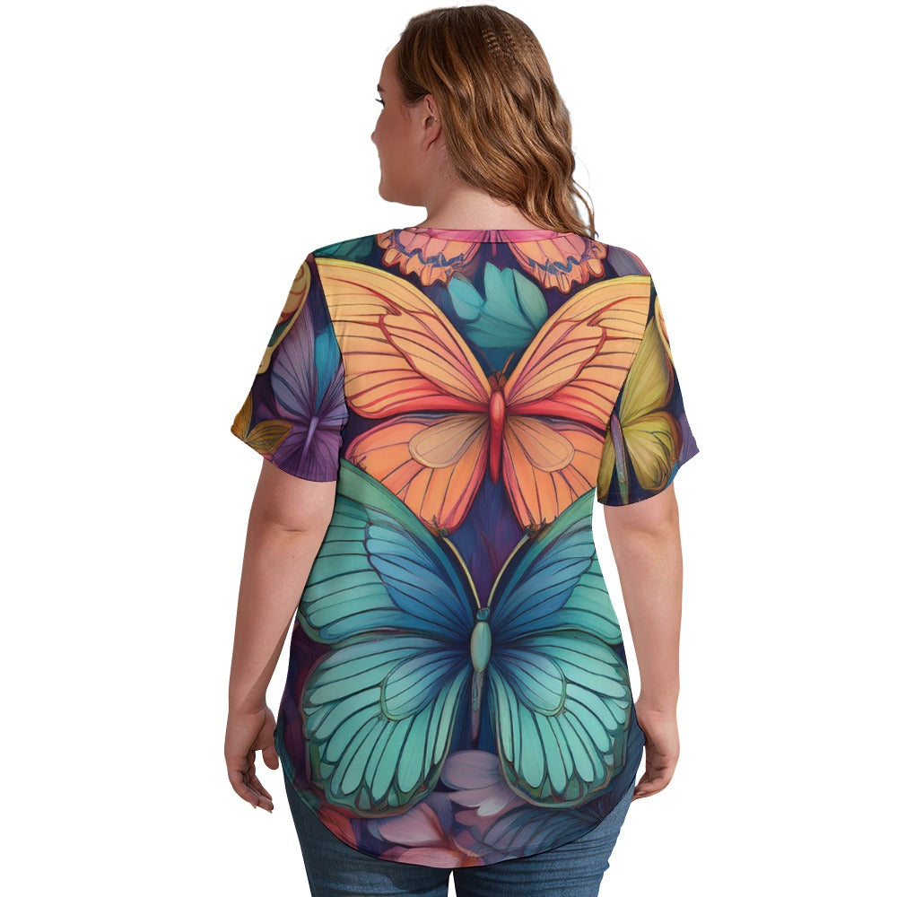 V Neck Short-sleeve Shirt Inkedjoy