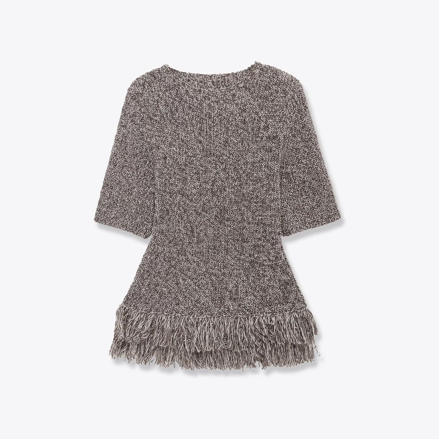 Tassel knit round neck short sleeved top