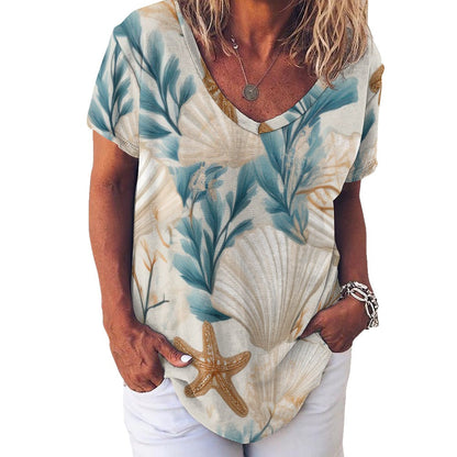 V Neck Short-sleeve Shirt Inkedjoy