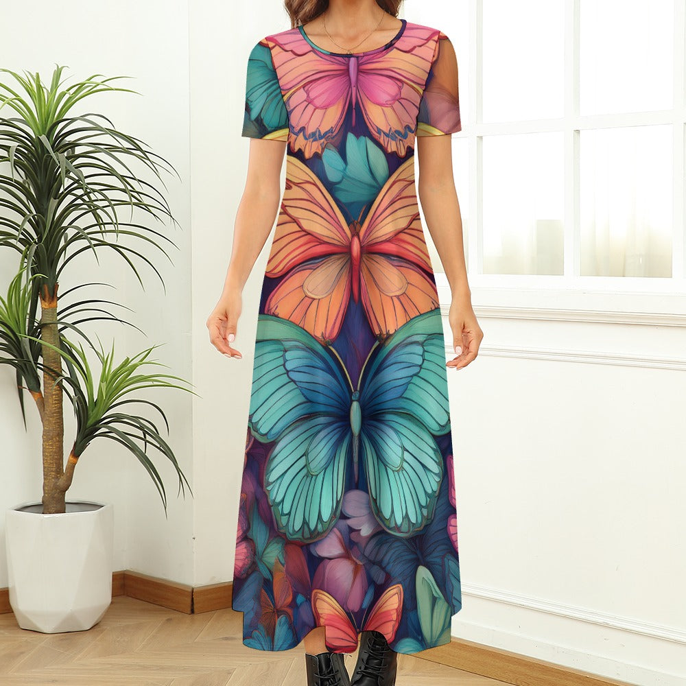 Butterfly Short Sleeve Dress Inkedjoy
