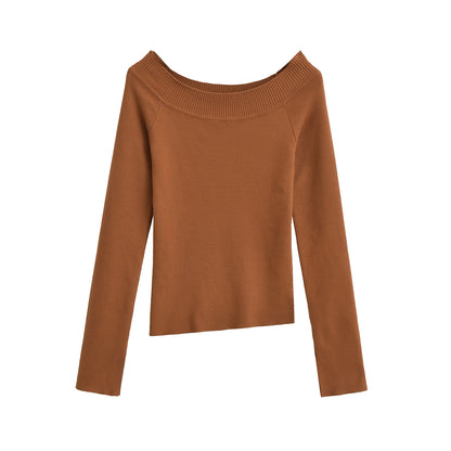 One line off shoulder slanted shoulder elastic slim fit top