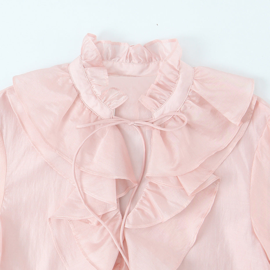 Light luxury palace style lotus leaf edge shirt