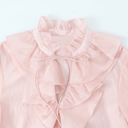 Light luxury palace style lotus leaf edge shirt