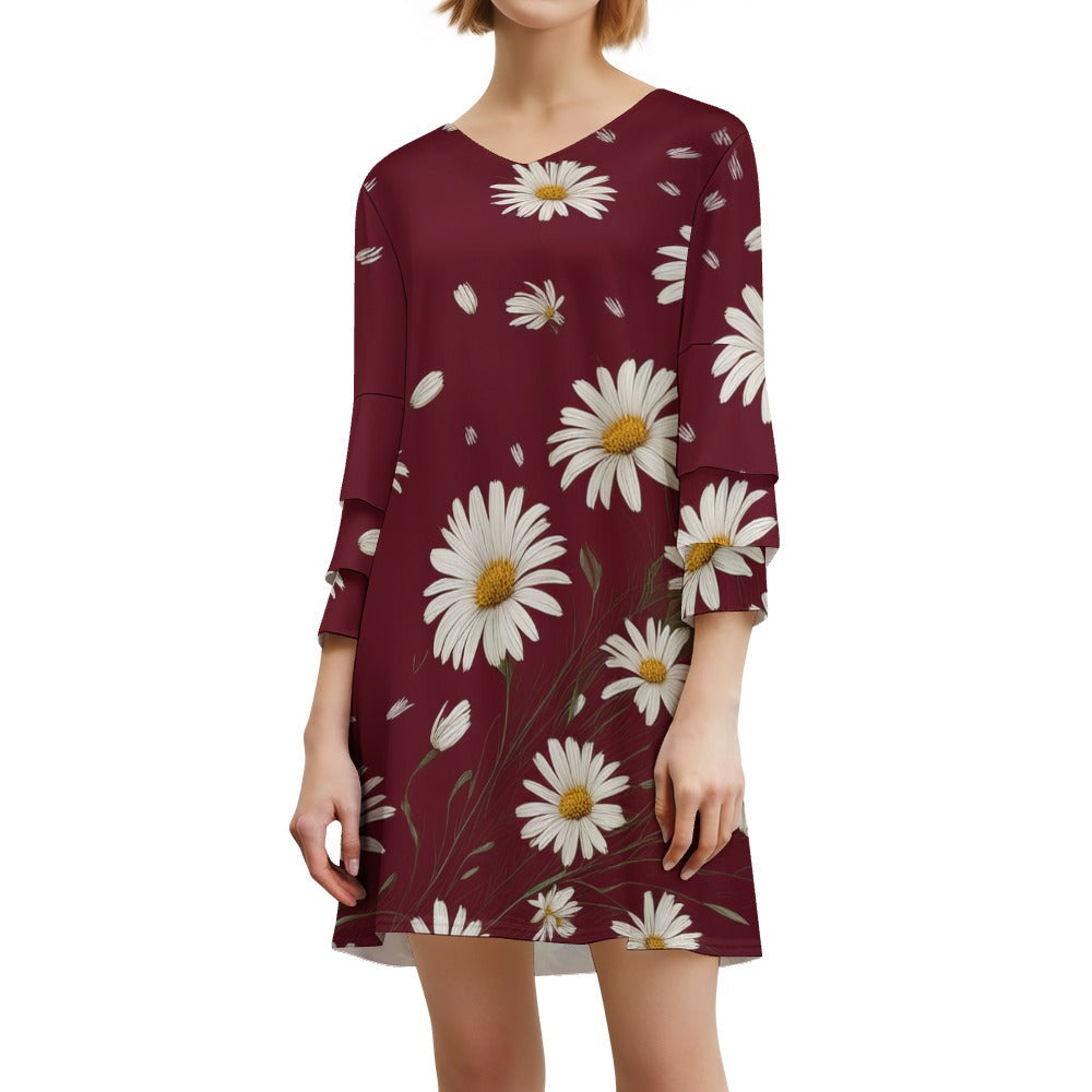 Lotus leaf sleeve dress Inkedjoy