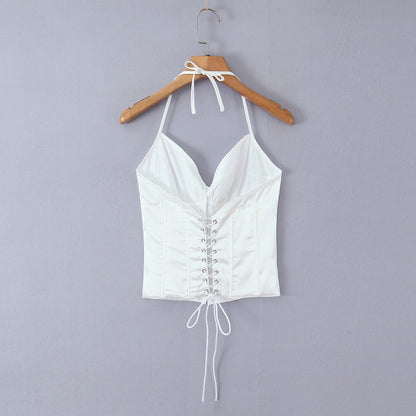 Dragon bone buckle back eyeliner hanging neck satin shaping top